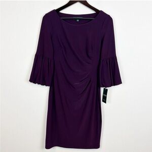 Lauren Ralph Lauren Ruched Bell Sleeve Lined Cocktail Dress Size 6 Purple